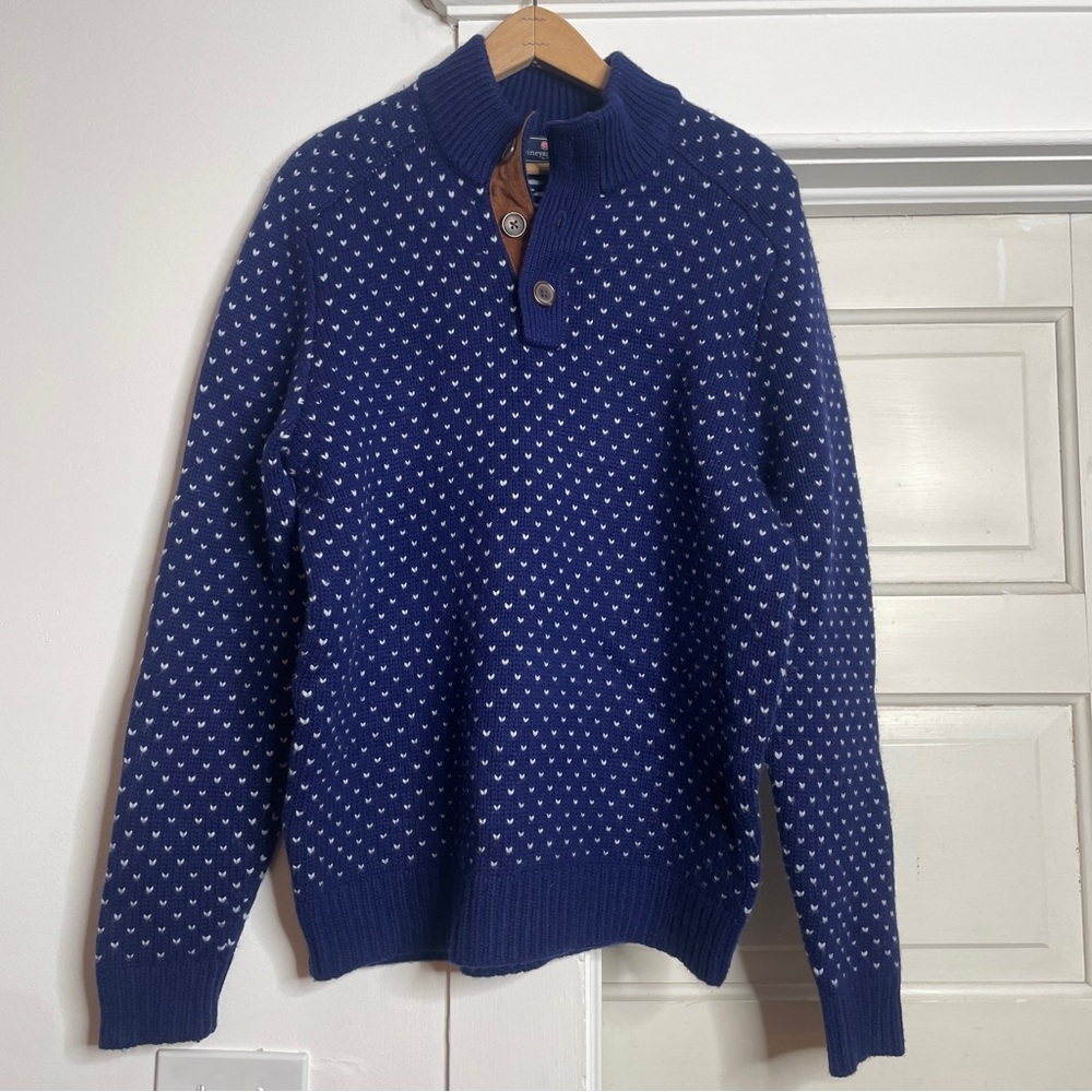 Vineyard Vines Cashmere And Wool Nordic Birdseye Sweater Quarter Button Medium